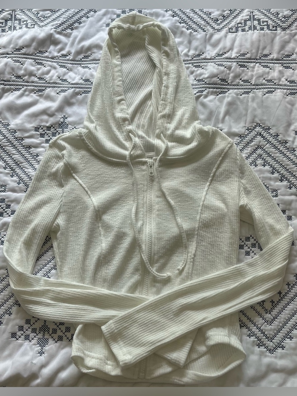 NWOT White Zip-Up Ribbed Hoodie - Women